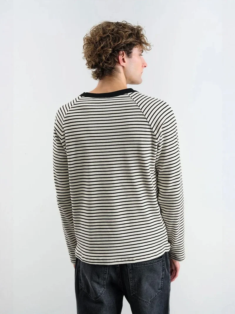 جيستو GIESTO Striped Cotton Long Sleeve Button Collar T-Shirt